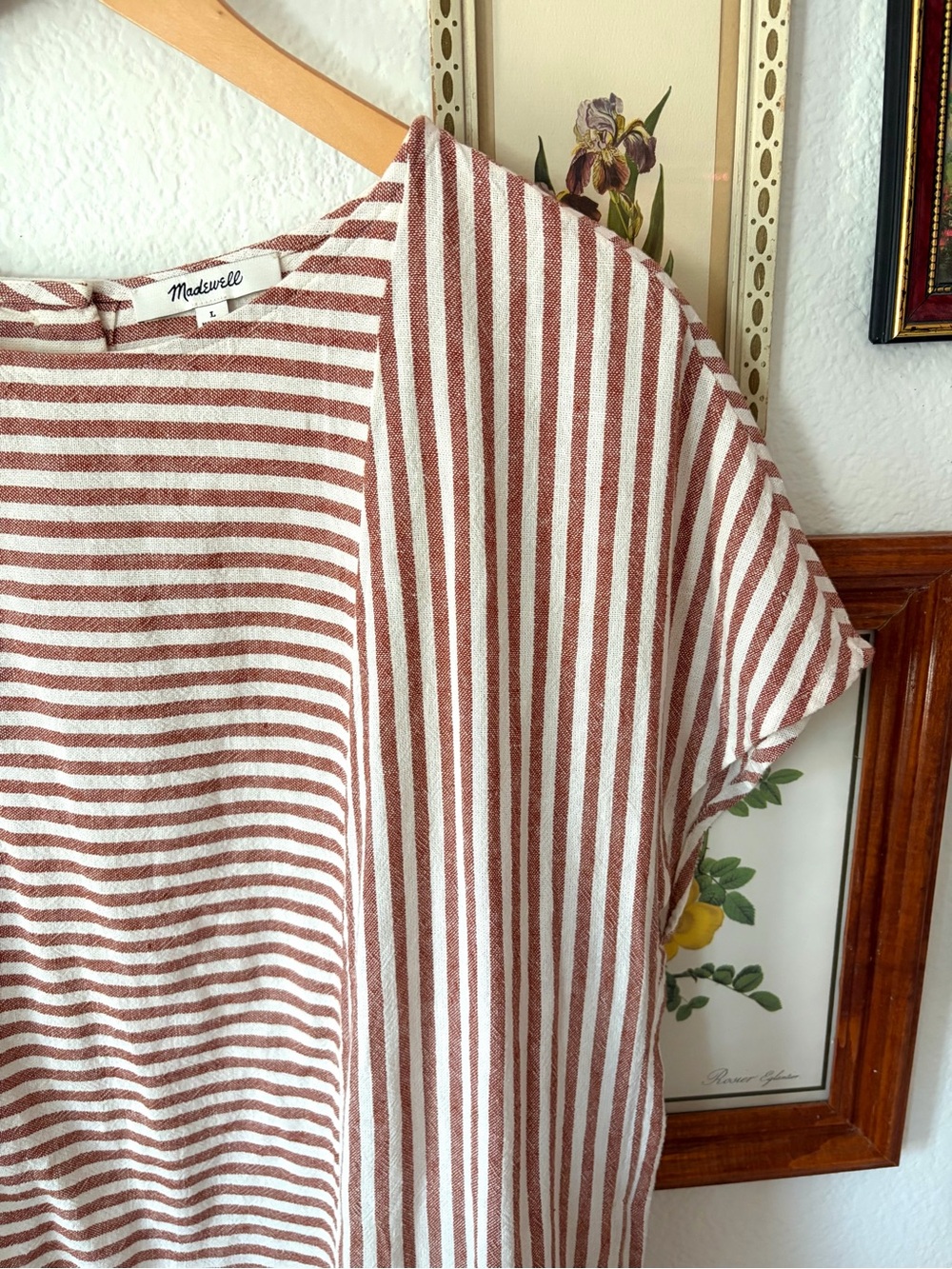 MADEWELL Red Stripe Button-Back Tee Dress – Linen Blend – Size Large - Picture 2 of 9